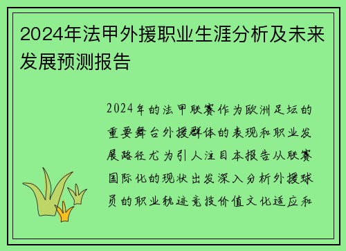 2024年法甲外援职业生涯分析及未来发展预测报告